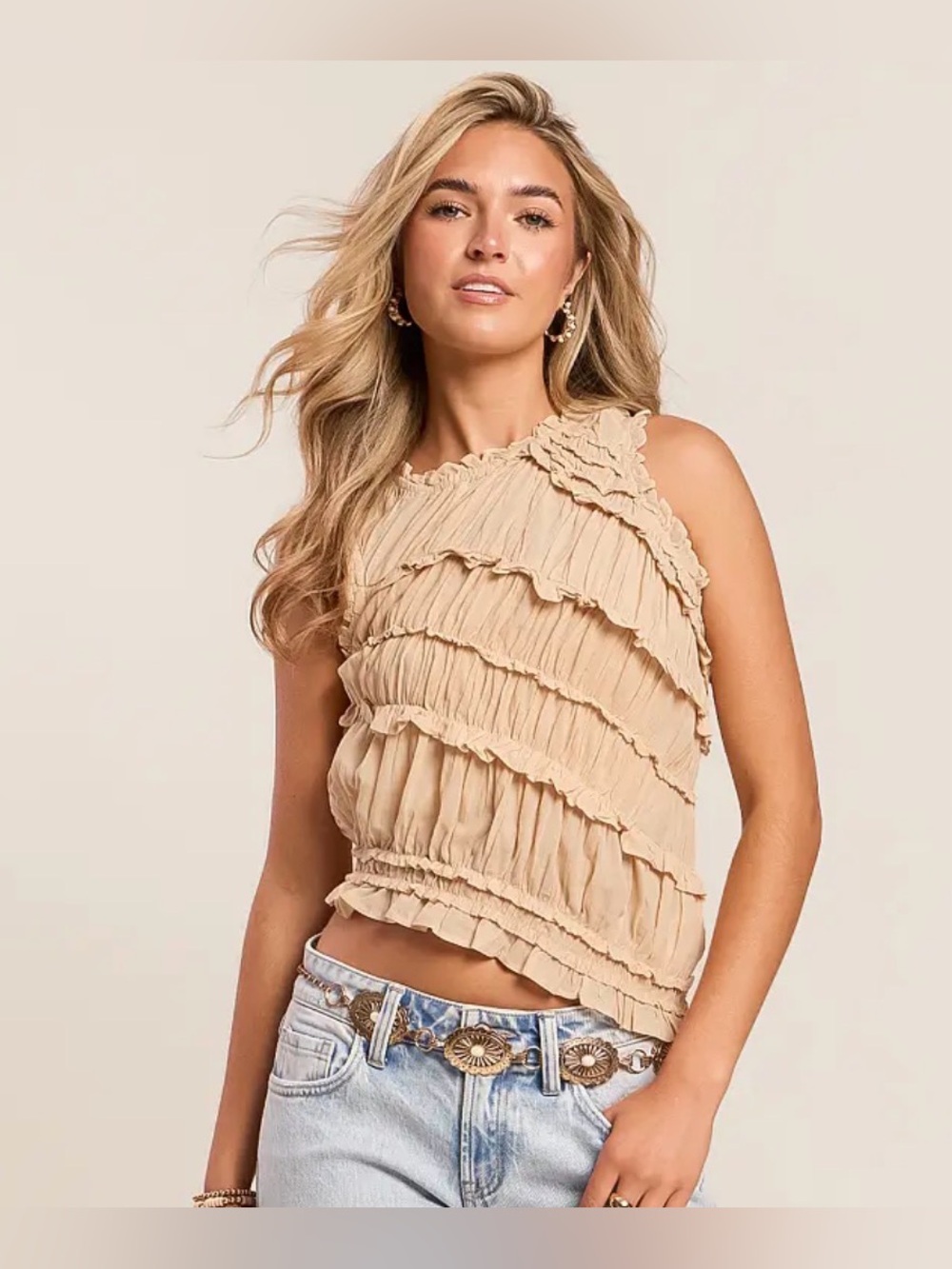Free People Pink Sand Smocked High Neck Tank Top Pink Rose Small NWT